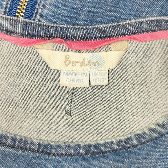 Boden Blue Denim Pinafore Dress Size 10 P Petite Smock Pockets Short Sleeve - Picture 9 of 10